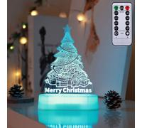 3D Noël Veilleuse LED Illusion Lampe avec 7 couleurs Fonctionne avec des piles Veilleuses avec télécommande Lampe de chevet Fête Décoration de Noël
