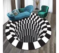 3D Noir Blanc Plaid Tapis de Sol Rond Tapis de Sol Fashion Rugs-Noir Trou Damier Vortex Optique Illusions-Durable Non-Slip Non Tissé Tapis Plaid Paillasson-pour Décoration de La Maison (160cm)