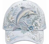 3D Ocean Creatures Embroidery Cap, Adjustable Baseball Caps，Dolphin
