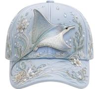 3D Ocean Creatures Embroidery Cap, Adjustable Baseball Caps，Manta Ray