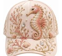 3D Ocean Creatures Embroidery Cap, Adjustable Baseball Caps，Seahorse