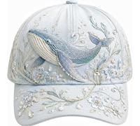 3D Ocean Creatures Embroidery Cap, Adjustable Baseball Caps，Whale