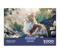 3D Painting Two Parrots 1000 Pcs Carton Extra-épais Lot de Puzzles Long-Haired Cat with Roses Anti-Stress Jeu Créatif Puzzles pour Adultes Et Enfants 52x38cm/1000pcs