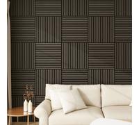 3D panneau mural acoustique set de 4 'Vang' avec lamelles rectilignes 1,44 m² aspect chêne, gris foncé
