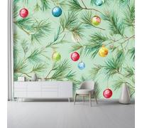 3D Panoramique Murale Aquarelle Sapin De Noël Boule De Verre, Vert Papier Peint Intissé Pour Salon Chambre Enfant Chambre Décoration Murale Moderne Tableaux Photo Muraux - 200 x 140 cm