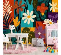 3D Panoramique Murale De Abstrait Plantes Tropicales Fleurs, Couleur Premium Papier Peint Intissé Pour Salon Chambre Enfant Chambre, 250 x 175 cm Décoration Murale Moderne Poster