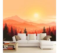 3D Panoramique Murale De Art Déco Dégradé Coucher De Soleil Forêt, Couleur Orange Premium Papier Peint Intissé Pour Salon Chambre Enfant Chambre, 200 x 140 cm Décoration Murale Moderne Poster