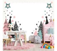 3D Panoramique Murale De Art Populaire Étoiles Sapins De Noël, Couleur Premium Papier Peint Intissé Pour Salon Chambre Enfant Chambre, 300 x 210 cm Décoration Murale Moderne Poster
