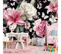 3D Panoramique Murale De Belles Romantiques Fleurs Lys, Rose Premium Papier Peint Intissé Pour Salon Chambre Enfant Chambre, 200 x 140 cm Décoration Murale Moderne Poster