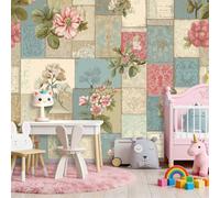 3D Panoramique Murale De Délicat Patchwork Floral Feuillu, Couleur Premium Papier Peint Intissé Pour Salon Chambre Enfant Chambre, 400 x 280 cm Décoration Murale Moderne Poster