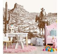 3D Panoramique Murale De Désert Cow-Boy Cactus Montagne, Couleur Rouille Premium Papier Peint Intissé Pour Salon Chambre Enfant Chambre, 400 x 280 cm Décoration Murale Moderne Poster