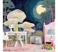3D Panoramique Murale De Fantaisie Forêt Lune Fleurs Champignons, Couleur Premium Papier Peint Intissé Pour Salon Chambre Enfant Chambre, 350 x 256 cm Décoration Murale Moderne Poster