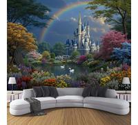 3D Panoramique Murale De Fleurs de campagne Château du Cygne Fleuri Premium Papier Peint soie Pour Salon Chambre Enfant Chambre Décoration Murale Moderne Poster Tableaux Photo Muraux (250x175cm)