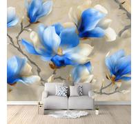 3D Panoramique Murale De Magnifiques Élégantes Fleurs Magnolia Blanc, Bleu Premium Papier Peint Intissé Pour Salon Chambre Enfant Chambre Décoration Murale Moderne Photo Muraux - 200 x 140 cm