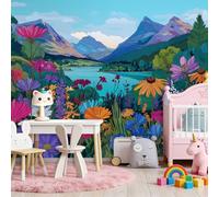 3D Panoramique Murale De Magnifiques Forêts Fleurs Lacs, Couleur Premium Papier Peint Intissé Pour Salon Chambre Enfant Chambre, 350 x 256 cm Décoration Murale Moderne Poster