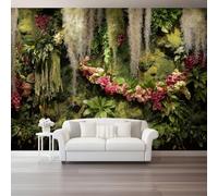 3D Panoramique Murale De Plantes Et Fleurs Fantastiques Et Tropicales, Vert Olive Premium Papier Peint Intissé Pour Salon Chambre Enfant Chambre, 250 x 175 cm Décoration Murale Moderne Poster