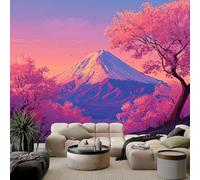 3D Panoramique Murale Fleurs de cerisier roses montagnes enneigées 300x210 cm Premium Papier Peint Intissé Pour Salon Chambre Enfant Chambre Décoration Murale Moderne Poster Tableaux Photo Muraux