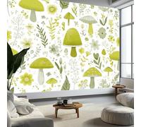3D Panoramique Murale Forêt Plantes Champignons Fleurs, Papier Peint Intissé 450(L) x 280(H) cm pour Salon Chambre Enfant Décoration Murale Style Dessiné À La Main Poster Tableaux Photo Muraux