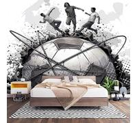 3D Panoramique Murale, Gris Intérieure Photo Papier Peint 400x280 cm | Décoration Murale Moderne Poster Tableaux Photo Muraux Football Dynamique Papier Peint Art Pour Chambre Salon