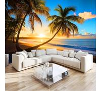 3D Panoramique Murale Moderne Cocotiers Plage Coucher De Soleil, Multicolore Premium Papier Peint Intissé - Murale Moderne Poster Tableaux Photo Muraux 150 x 105 cm pour Salon Chambre Enfant