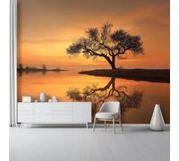 3D Panoramique Murale Mystérieux Surface Du Lac Arbres, Couleur Rouille Papier Peint Intissé Pour Salon Chambre Enfant Chambre Décoration Murale Moderne Tableaux Photo Muraux - 400 x 280 cm