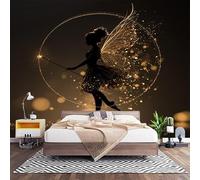 3D Panoramique Murale, Or Intérieure Photo Papier Peint 400x280 cm | Décoration Murale Moderne Poster Tableaux Photo Muraux FéE Danseuse Magique Papier Peint Art Pour Chambre Salon
