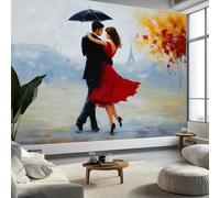 3D Panoramique Murale Peinture À L'Huile Couple Danse Romance Papier Peint Intissé 450 x 280 cm pour Salon Chambre Enfant Décoration Murale, Crème Poster Tableaux Photo Muraux