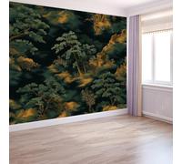 3D Panoramique Murale Peinture De Paysage Chinoise Vue À Vol D'Oiseau Papier Peint Intissé 450 x 280 cm pour Salon Chambre Enfant Décoration Murale, Vert Poster Tableaux Photo Muraux