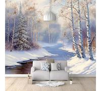 3D Panoramique Murale Scénique Forêt De Bouleaux Enneigés, Papier Peint Intissé 350x256cm, pour Salon, Chambre Enfant, Décoration Murale, Lumière ColoréePoster Tableaux Photo Muraux