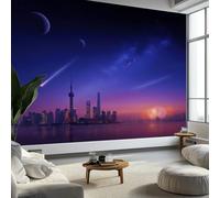 3D Panoramique Murale Thème Futuriste Spatial Ciel Étoilé Papier Peint Intissé 450 x 280 cm pour Salon Chambre Enfant Décoration Murale, Bleu-Violet Poster Tableaux Photo Muraux