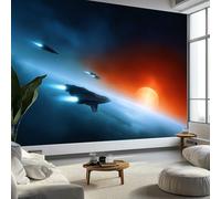 3D Panoramique Murale Vaisseau Spatial Céleste Papier Peint Intissé 450 x 280 cm pour Salon Chambre Enfant Décoration Murale, Bleu Poster Tableaux Photo Muraux