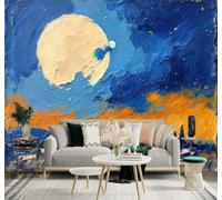 3D Papier Peint Abstrait Ciel Nocturne Pleine Lune Bleu Orange Nuages | Soie Texturée Haut de Gamme Idéale Pour le Bureau la Salle à Manger Salon Chambre Canapé et Décoration Murale-430cm×300cm