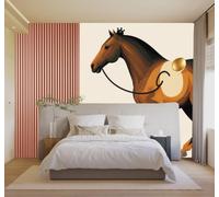 3D Papier Peint Abstrait Géométrique Cheval Brun Au Galop Cercle Doré Art | Texture Soyeuse Haut de Gamme Adaptée au Bureau à la Salle Manger au Coin Canapé Chambre Salon et Mur Derrière TV-150cm×105cm