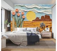 3D Papier Peint Abstrait Paysage Désertique Fleurs Lumière Du Soleil Art | Texture Soyeuse Haut de Gamme Adaptée au Bureau à la Salle Manger au Coin Canapé Chambre Salon et Mur Derrière TV-400cm×280cm