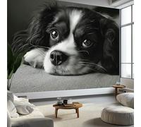 3D Papier Peint Animaux Chiens, Peinture Murale Intissé Photo Photographie Noir et Blanc Mural Poster Salon Chambre Mur de fond Chambre des Enfants Bureau Décoration de Maison, 450 x 315 cm (L x H)