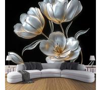 3D Papier Peint Argent Gaufré Tulipe Simplicité Floral Fleurs 300×210cm Tissus Non Tissés Papier Peint Panoramique Pour Salon Chambre Chambre D'Enfant Décoration Murale
