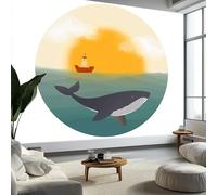 3D Papier Peint Bateau de Mer Baleine, Peinture Murale Intissé Photo Style Minimaliste Mural Poster Salon Chambre Mur de fond Chambre des Enfants Bureau Décoration de Maison, 450 x 315 cm (L x H)