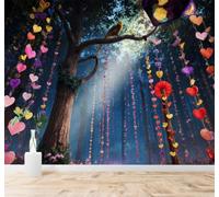 3D Papier Peint Beauté Fantaisie Forêt Couronne De Cœurs Colorés Petits | Tissu en Soie Véritable à la Texture Raffinée Adapté au Salon Chambre Bureau Salle Manger et Mur Derrière le TV-300cm×210cm