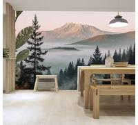 3D Papier Peint Brouillard Blanc Sommets Pinède Lever Du Soleil Paysage | Texture Soyeuse Haut de Gamme Adaptée au Bureau à la Salle Manger au Coin Canapé Chambre Salon et Mur Derrière TV-200cm×140cm