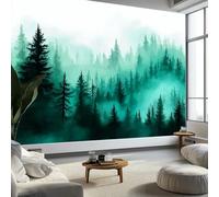 3D Papier Peint Brume Forêt Pins, Peinture Murale Intissé Photo Aquarelle Fantastique Mural Poster Salon Chambre Mur de fond Chambre des Enfants Bureau Décoration de Maison, 450 x 315 cm (L x H)