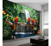 3D Papier Peint Cascade Pittoresque Jungle Perroquet, Peinture Murale Intissé Photo Paysage de La Jungle Mural Poster Salon Mur de fond Chambre des Enfants Bureau Décoration de Maison, 400 x 280 cm