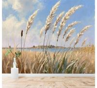 3D Papier Peint Champ De Blé Doré Ciel Bleu Lac Petite Colline Paysage | Texture Soyeuse Haut de Gamme Adaptée au Bureau à la Salle Manger au Coin Canapé Chambre Salon et Mur Derrière TV-350cm×256cm
