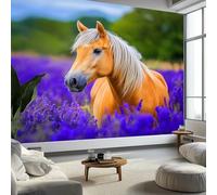 3D Papier Peint Champ de Lavande Cheval, Peinture Murale Intissé Photo Paysage Naturel Mural Poster Salon Chambre Mur de fond Chambre des Enfants Bureau Décoration de Maison, 200 x 140 cm (L x H)