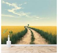 3D Papier Peint Champs De Blé Dorés Chemin De Campagne Arbre Solitaire Ciel | Soie Texturée Haut de Gamme Idéale Pour le Bureau la Salle à Manger Salon Chambre Canapé et Décoration Murale-400cm×280cm