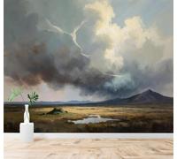 3D Papier Peint Collines Nuages Spectaculaires Ciel Orageux Prairie Horizon | Tissu en Soie Véritable à la Texture Raffinée Adapté au Salon Chambre Bureau Salle Manger et Mur Derrière le TV-400cm×280cm