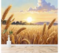 3D Papier Peint Coucher De Soleil Champs De Blé Dorés Montagnes Arbres Ciel | Texture Soyeuse Haut de Gamme Adaptée au Bureau à la Salle Manger au Coin Canapé Chambre Salon et Mur Derrière TV-150cm×105cm