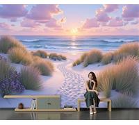 3D Papier Peint Coucher Soleil Sur La Plage Papier Peint Panoramique Pour Salon Chambre Chambre D'Enfant Décoration Murale (Style Rêveur, 396 X 280 Cm)