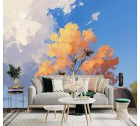 3D Papier Peint Dessin À La Main Arbres D'Automne Feuilles Dorées Ciel Bleu | Texture Soyeuse Haut de Gamme Adaptée au Bureau à la Salle Manger au Coin Canapé Chambre Salon et Mur Derrière TV-200cm×140cm
