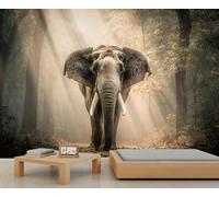 3d Papier Peint Éléphant Papier Peint Panoramique Éléphant D'Afrique Peinture Géant Poster Photo Mural Faune et Flore de La Forêt Brumeuse pour Chambre à Coucher et Salon 390 X 260 cm