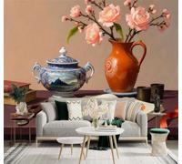 3D Papier Peint En Trois Dimensions Fleurs Roses Vase En Céramique Livres | Texture Soyeuse Haut de Gamme Adaptée au Bureau à la Salle Manger au Coin Canapé Chambre Salon et Mur Derrière TV-150cm×105cm
